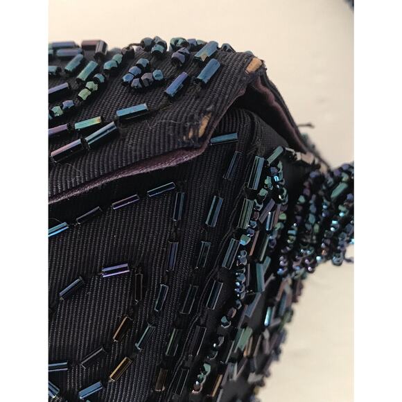 Silk Taffeta Beaded Bucket Purse Handbag Embellished Rauf Co Snap Vintage - Picture 12 of 16